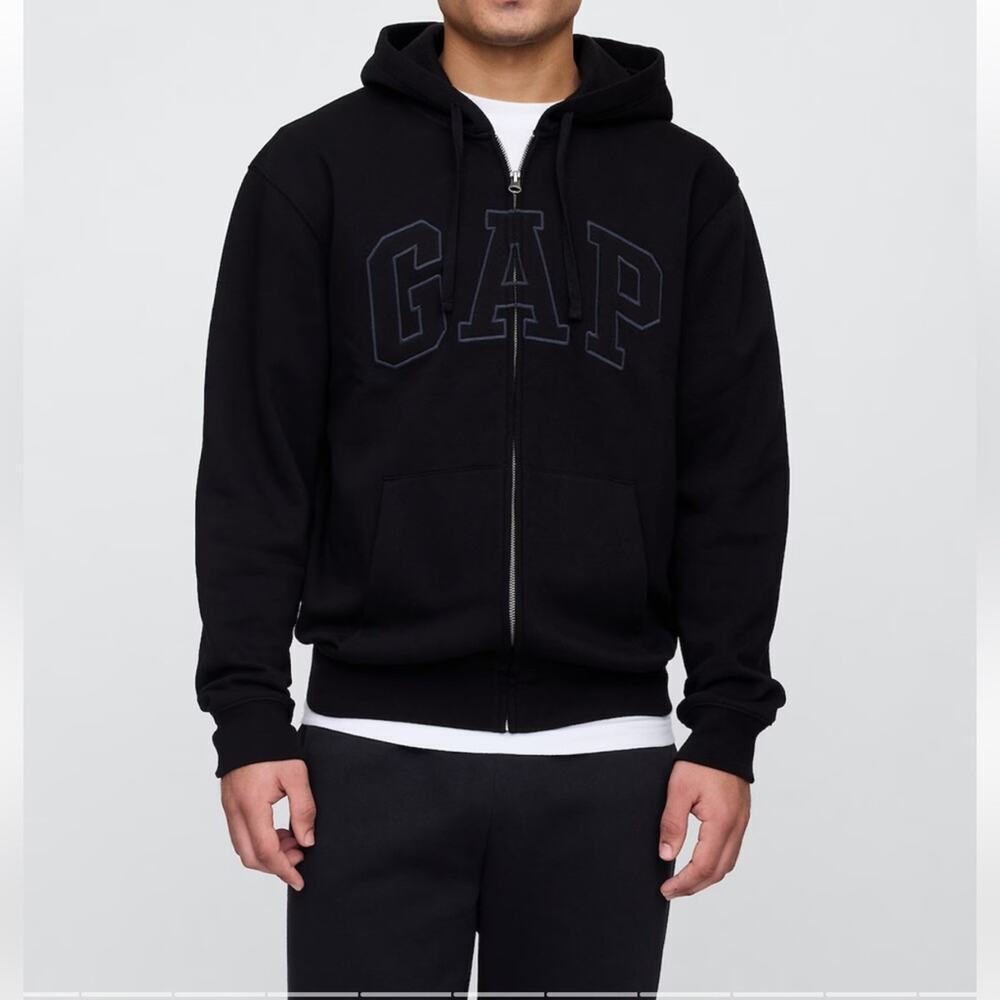 Gap Logo Zip Black Hoodie Mens Size L Fleece Long Sleeve Sweatshirt NWT